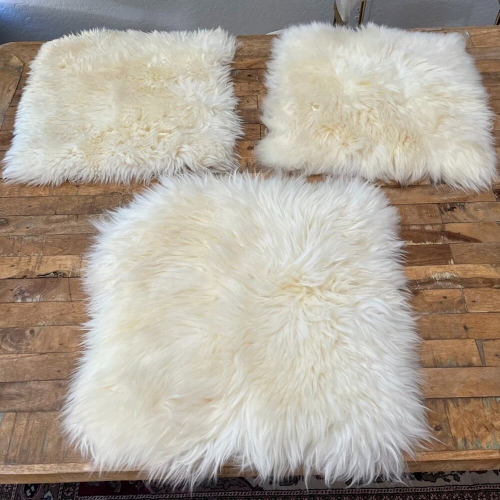 Natural Brand Genuine 100% Sheepskin Chair Pads White/Ivory Set of 3